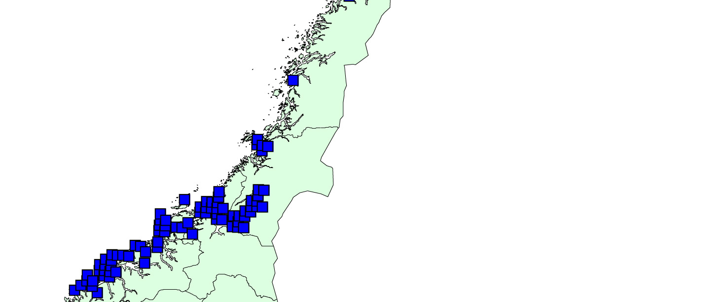 Fig 2: Vinterutbredelsen for horndykker Svorkmo-Lundberg m.fl. 2006 Et søk på www.artsobservasjoner.no etter horndykkere i Nord-Trøndelag i perioden 1. desember 2010 til 1.