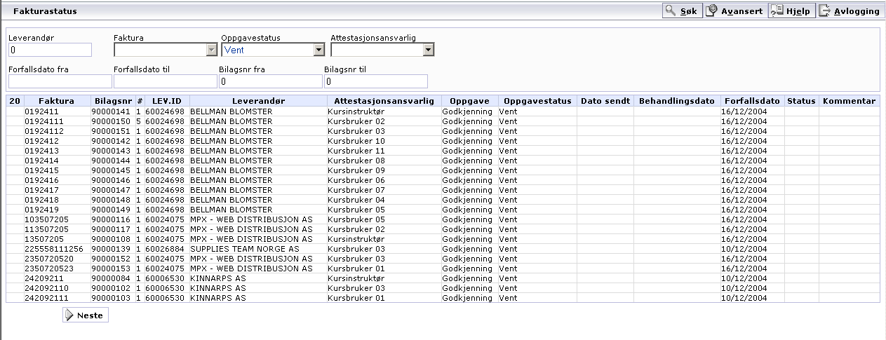 5. Spørring på en faktura i Agresso Web Portal For å velge skjermbilde for spørring på en faktura går man inn på Business services Elektronisk fakturahåndtering Velg mellom: - Fakturastatus Viser