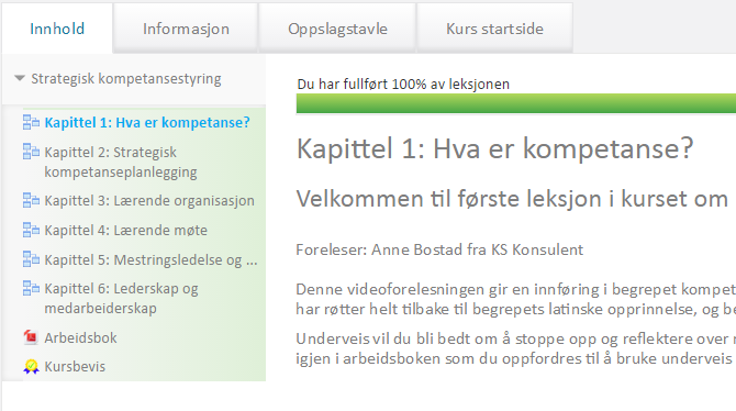 Kursets startside Ta et kurs! Nå er du i gang!