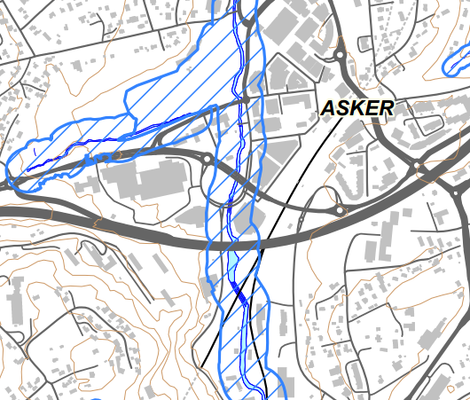 4.2 Planforslaget Ny E18 vil ikke være flomutsatt da alle foreslåtte alternativ går i bro høyt over de aktuelle vassdragene, eller i tunnel under (alt. 1.B).