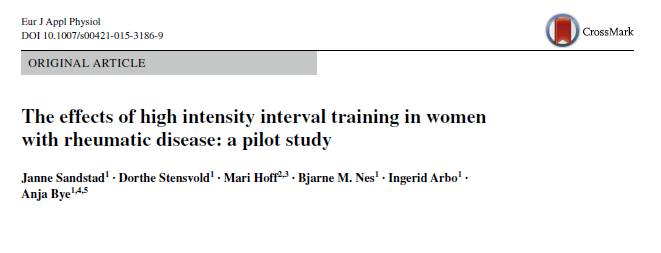 Cross-over study 18 kvinner med RA og juvenil RA 10 uker høy intensiv intervall trening (HIIT) (85-95% of HRmax), 2 ganger per uke Konklusjon: HIIT hadde positive effekter på CVD risiko