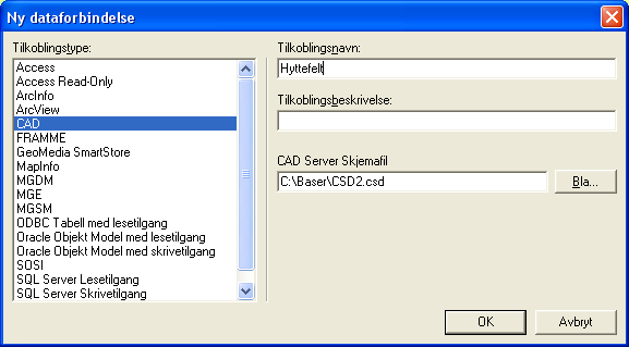 Koble opp CAD dataserver Velg Datakilde/Ny