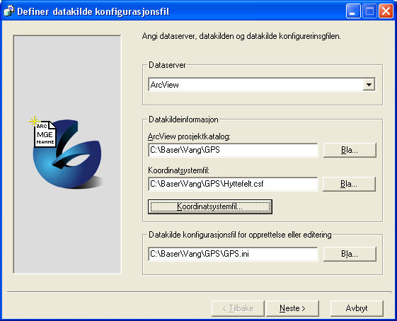 Bruke programmet Definer datakilde konfigureringsfil Ligger verktøymenyen til GeoMedia.