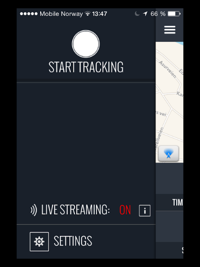 Stream Offline - «Live Streaming OFF». Trykk på «ON». Etter regattaen må du selv laste opp dataene fra mobilen. I Offline vil batteriet vare lenger, men båten kan ikke sees før du har lastet opp data.