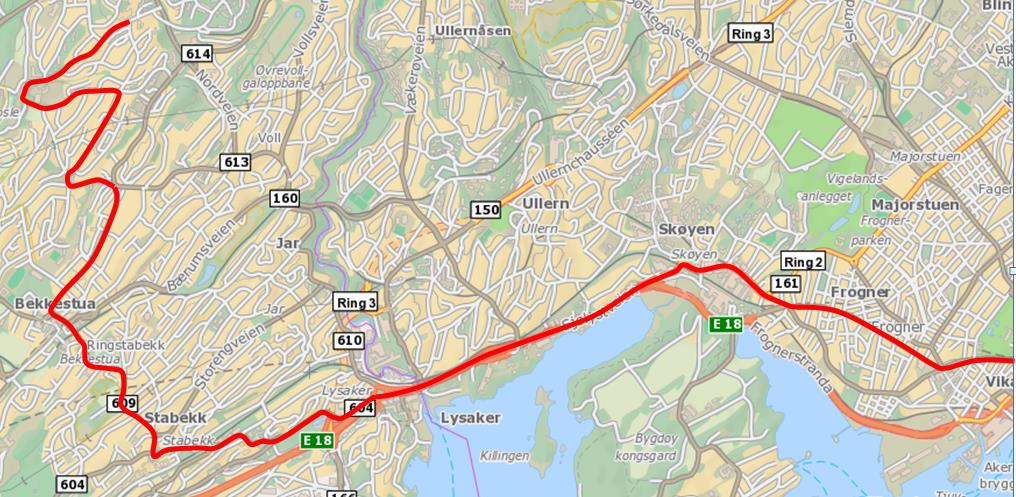 Kortere trasé ekspresslinjer i rushtid -? Da bomringen og Fjellinjen åpnet i 1990 ble det etablert et antall nye ekspresslinjer mellom Bærum og Oslo i rushtid.