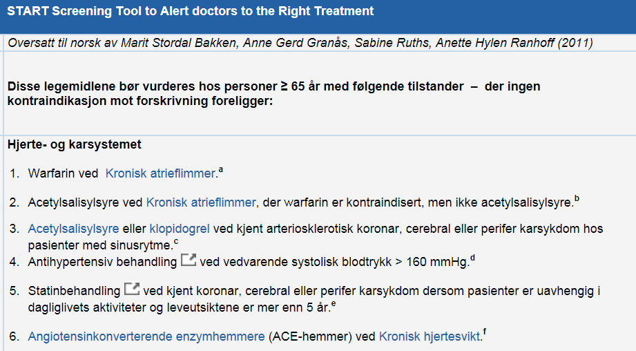 START/STOPP - kriteriene OVERSATT FRA IRSK Omfattende og tungvint i bruk.