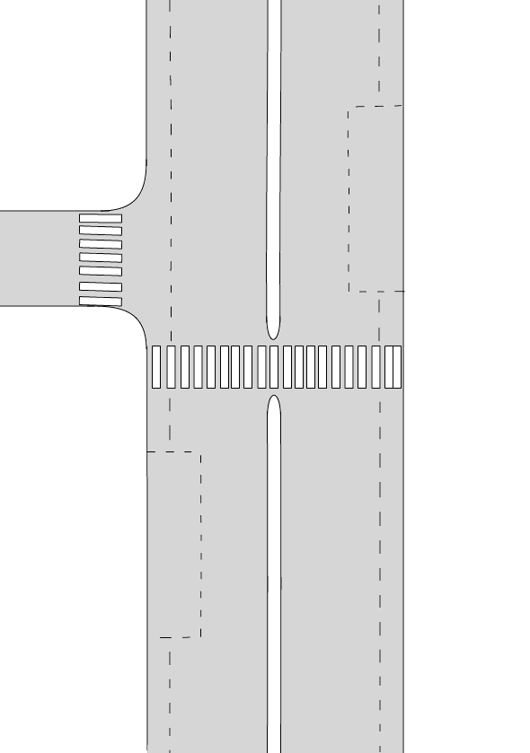 Kantstopp for buss I dette caset er det tofelts bilveg med kantstopp for buss som avbryter sykkelfeltet. Se Figur 2.