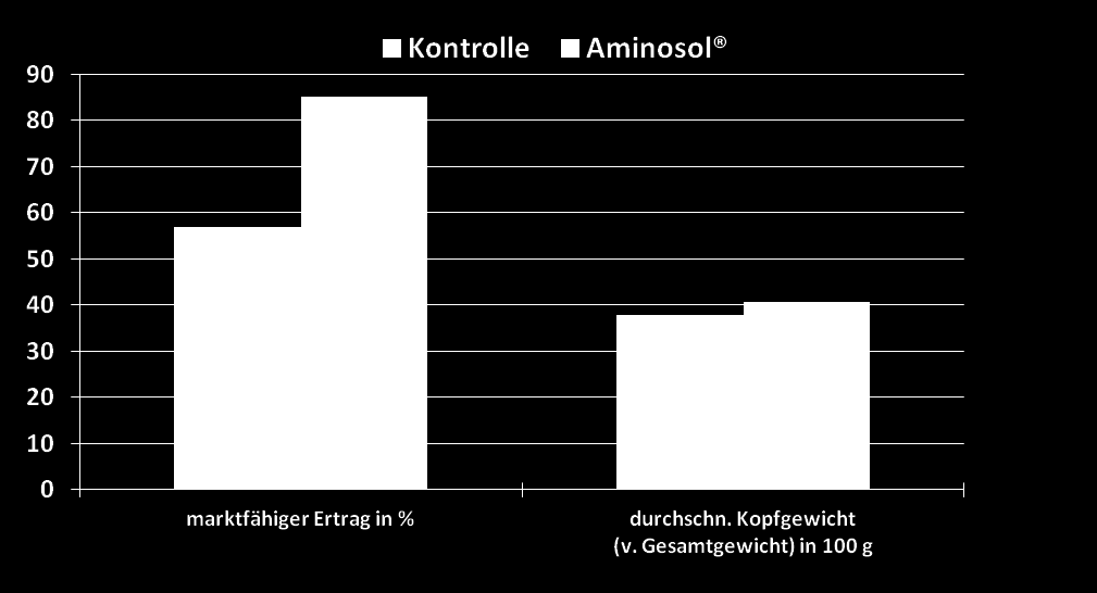 Avlingsøkning i salat etter behandling med Aminosol LVG Auweiler-Friesdorf 1997 application rate treatment control - - Aminosol 0.2 % 0.