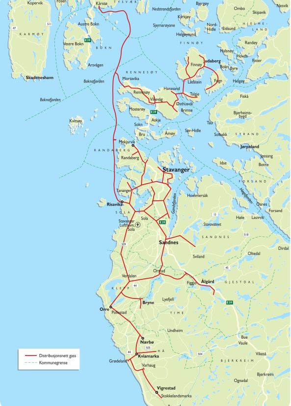 Lyses gassnett 50 km langt høytrykksgassnett fra Kårstø til Risavika Operativt siden 2004 Kapasitet ca 15 TWh 450 km langt landbasert