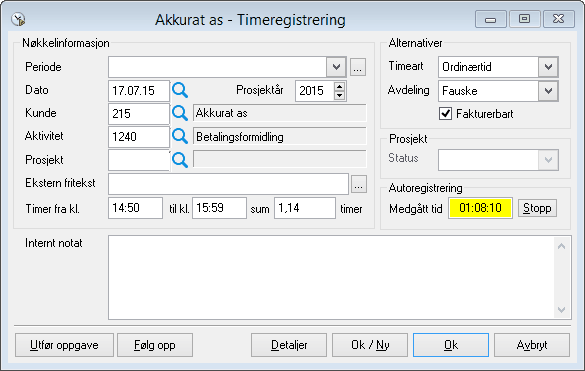 210 Timene registreres på