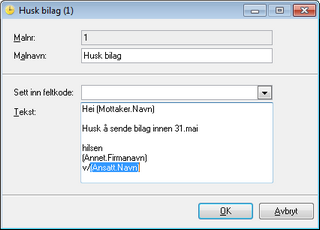 Ajourhold registre 5.9 95 SMS maler Meny: Ajourhold > SMS maler Her kan du lage maler som forenkler sending av SMS til dine kunder og ansatte.