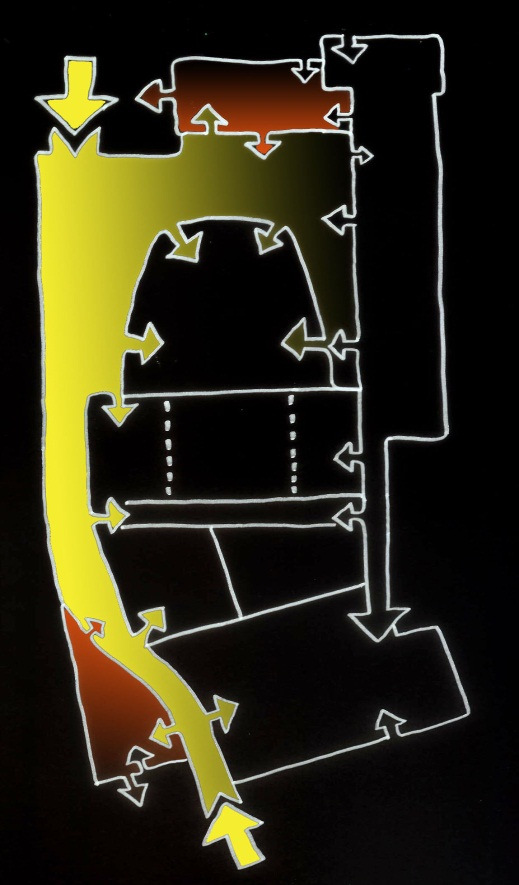 Operaens vestfasade har en ptimal visuell frbindelse mt grøntdraget. Figur 4.4 viser at det etableres en visuell frbindelsen mt grøntdraget via en fajégate inne i bygget.