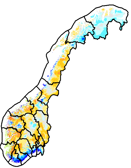 1.1.5 Snø Snøtilhøva ved utgangen av første kvartal 212 og 213 er vist i figur 1.1.6.