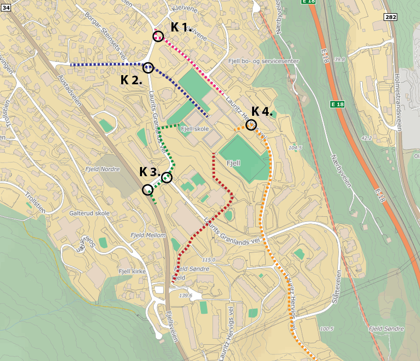 Side 0 av 6 Figur 3- De mest trafikkerte skoleveiene og fire utvalgte