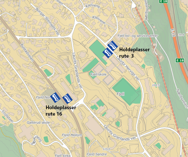 Side 4 av 6 2.3 Dagens kollektivtilbud Det er to kollektivruter som trafikkerer vegnettet på Fjell til-fra Drammen sentrum.