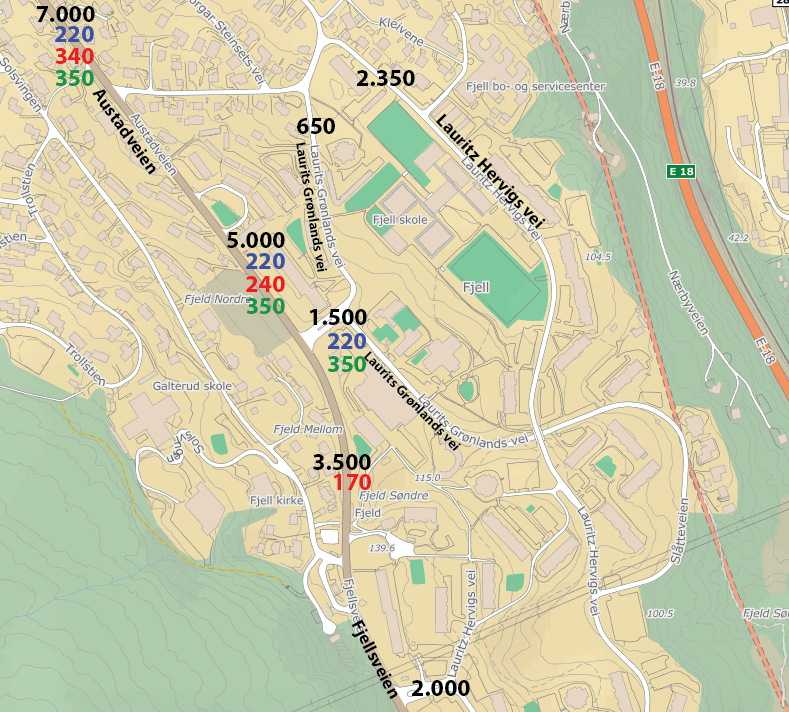 Side 8 av 6 Kart med dagens ÅDT, ÅDT for utbyggingstrinn, generell trafikkvekst frem mot år 2020 (åpningsåret for byggetrinn ) og ÅDT byggetrinn +2 er vist i Figur 2-5.