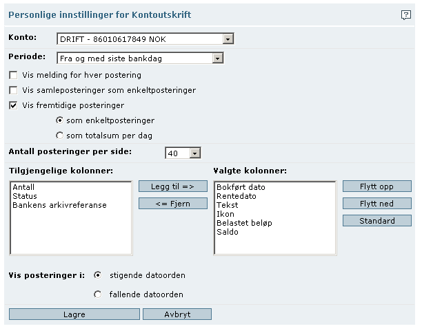 Ikoner I oversikten kan du møte følgende ikoner: Advisering/melding fra avsender Samlepostering Funksjoner Til høyre i skjermbildet er det 3 funksjoner for å skrive ut, til regneark og personlige