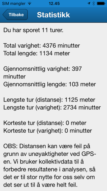 velge: "Statistikk" for å få opp en detaljert oversikt over sporingene så langt