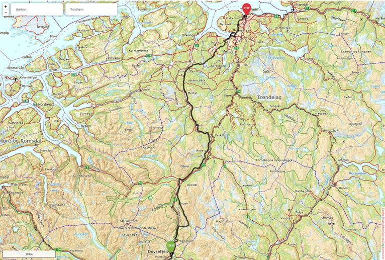 Utdrag av passeringer ved Hjerkinnhø i Oppdal i perioden 14 juni til 30 sept. Ukenummer og antall. Leden er, som tidligere nevnt, merket med pilegrimssymboler allerede.