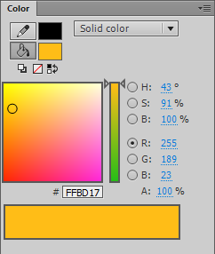 36 Flash CC Professional Redigere og bruke farger Til nå har vi brukt enkle farger som vi har valgt i verktøyboksen eller Properties-panelet.