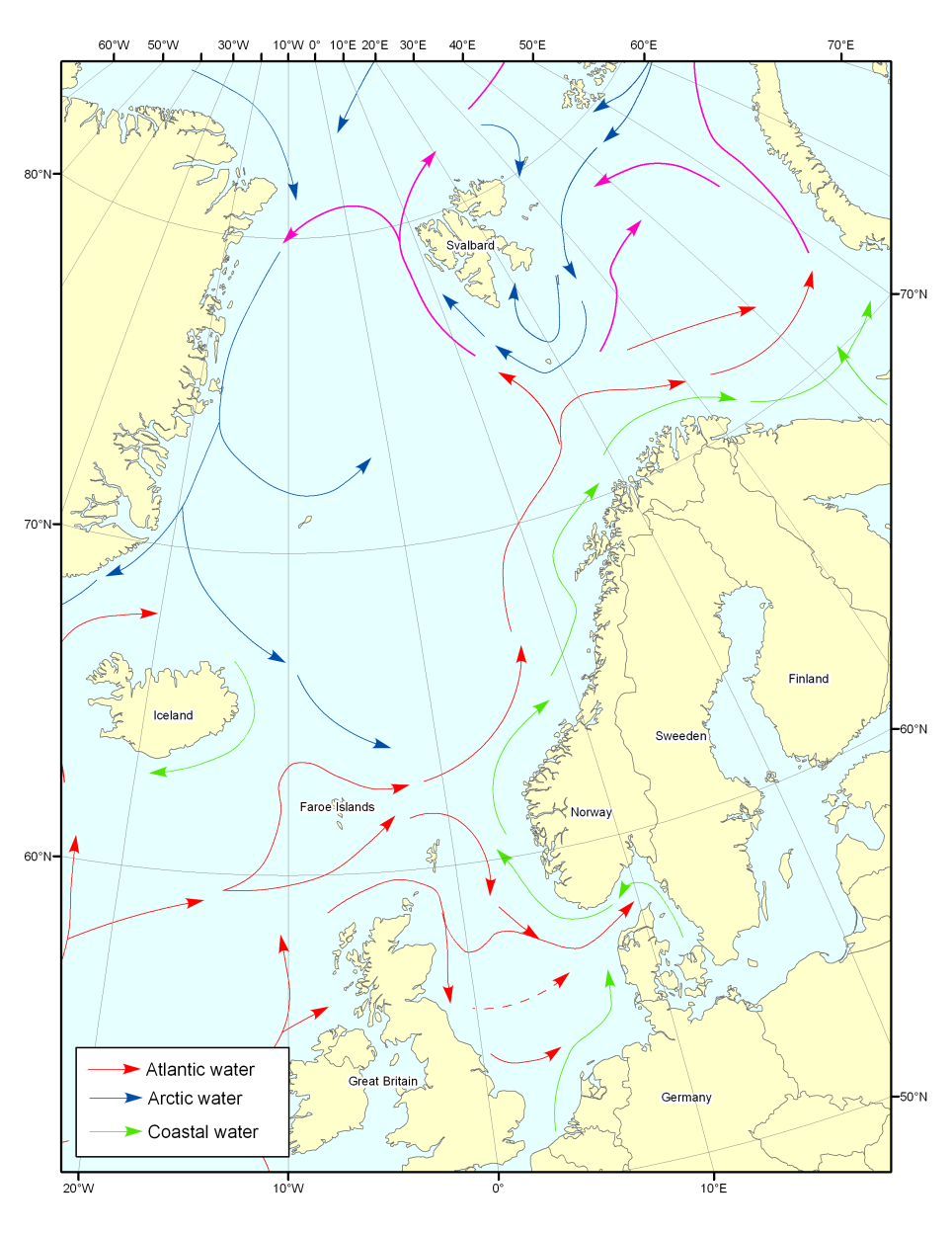 Havsirkulasjon i Nord-Atlanteren Domineres av nordgående Atlantisk vann og