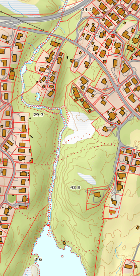 MJÅTVEITELVA MELAND KOMMUNE Mjåtveitelva (figur 18) (UTM 32V293152-6714153) ligg i Meland kommune og renn ut i Salhusfjorden. Elva er lakseførande om lag 400 m oppover til den første store fossen.