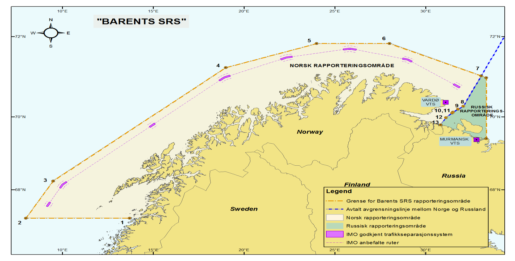 Kart over Barents SRS sitt virkeområde med nærmere