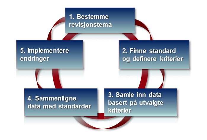 (National Institute for Clinical Excellence, 2002). Kliniske revisjoner som en kontinuerlig, kvalitetsforbedrende prosess er illustrert i figur 12.
