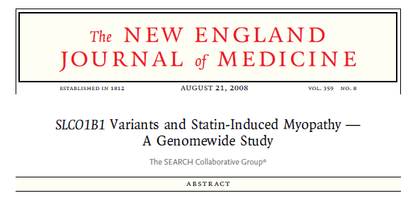 The odds ratio for myopathy was 4.5 (95% confidence interval [CI], 2.6 to 7.7) per copy of the C allele, and 16.9 (95% CI, 4.