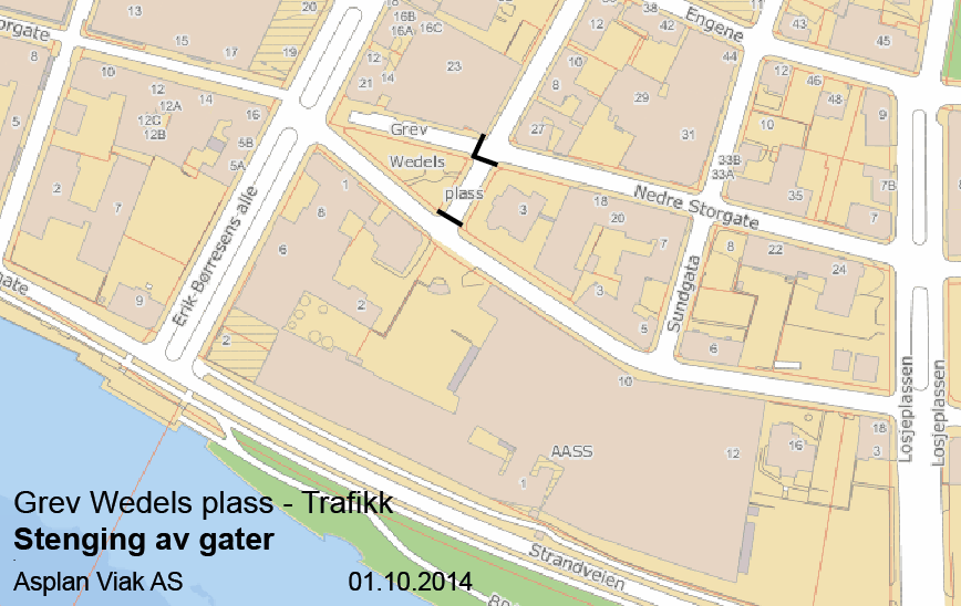 4. TRAFIKKBILDE VED STENGING AV GATER NOTAT Dersom Gjetergata og Ole Steens gate stenges ved Grev Wedels plass så vil trafikkmønsteret i gatene endres.