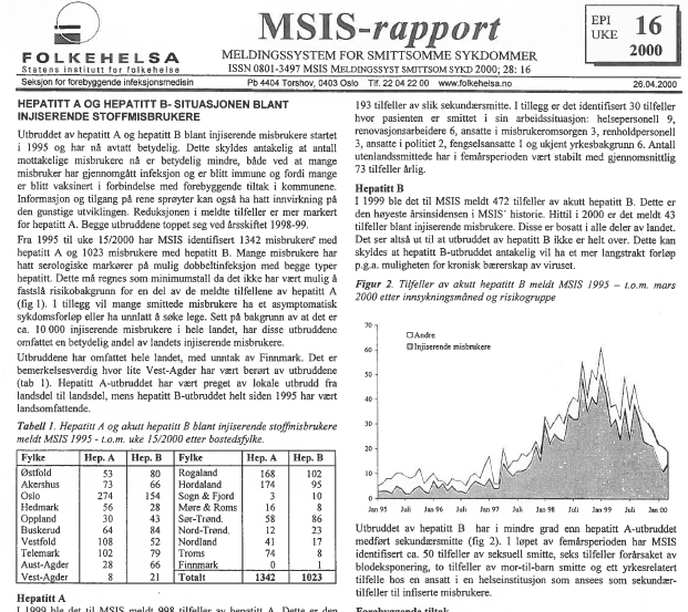 Forebyggende tiltak under hepatitt A og B utbruddet misbrukere Smitteverntiltak samarbeid mellom smittevernlegen, oppsøkende virksomheter, behandlings-institusjoner, fengsler, etc.
