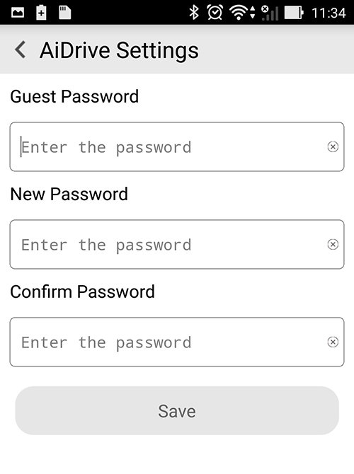Endre gjestepassord Slik endrer du gjestepassordet: 1. Åpne AiDrive-startskjermen, og sveip fra venstre for å vise app-menyen. 2. Trykk AiDrive Settings (AiDrive-innstillinger). 3.