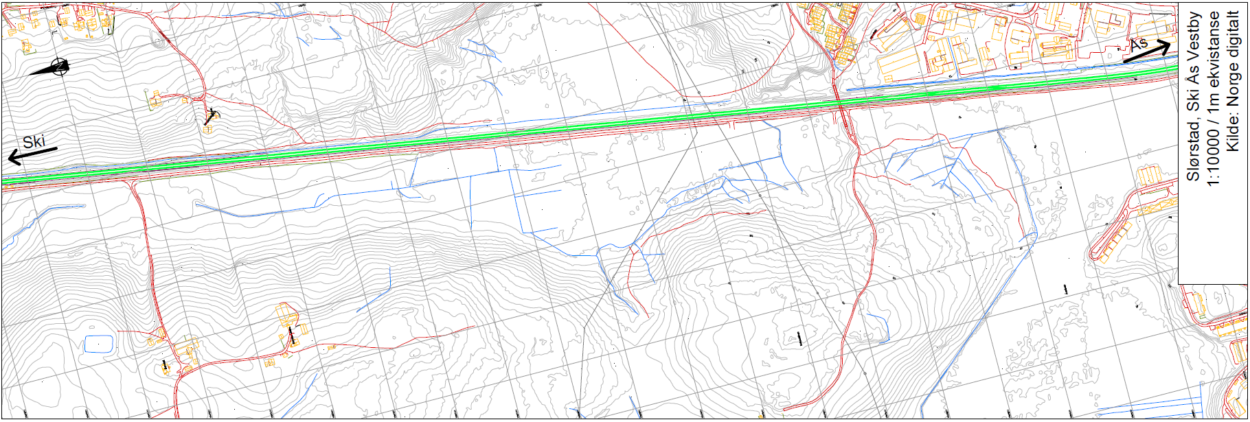 3.7 Alternativ 7 Slørstad Området ligger ca 4,5 km fra Ski. Den nordre delen av Slørstad er regulert til LNFR, mens i sørenden er regulert til bebyggelse og anleggsformål.