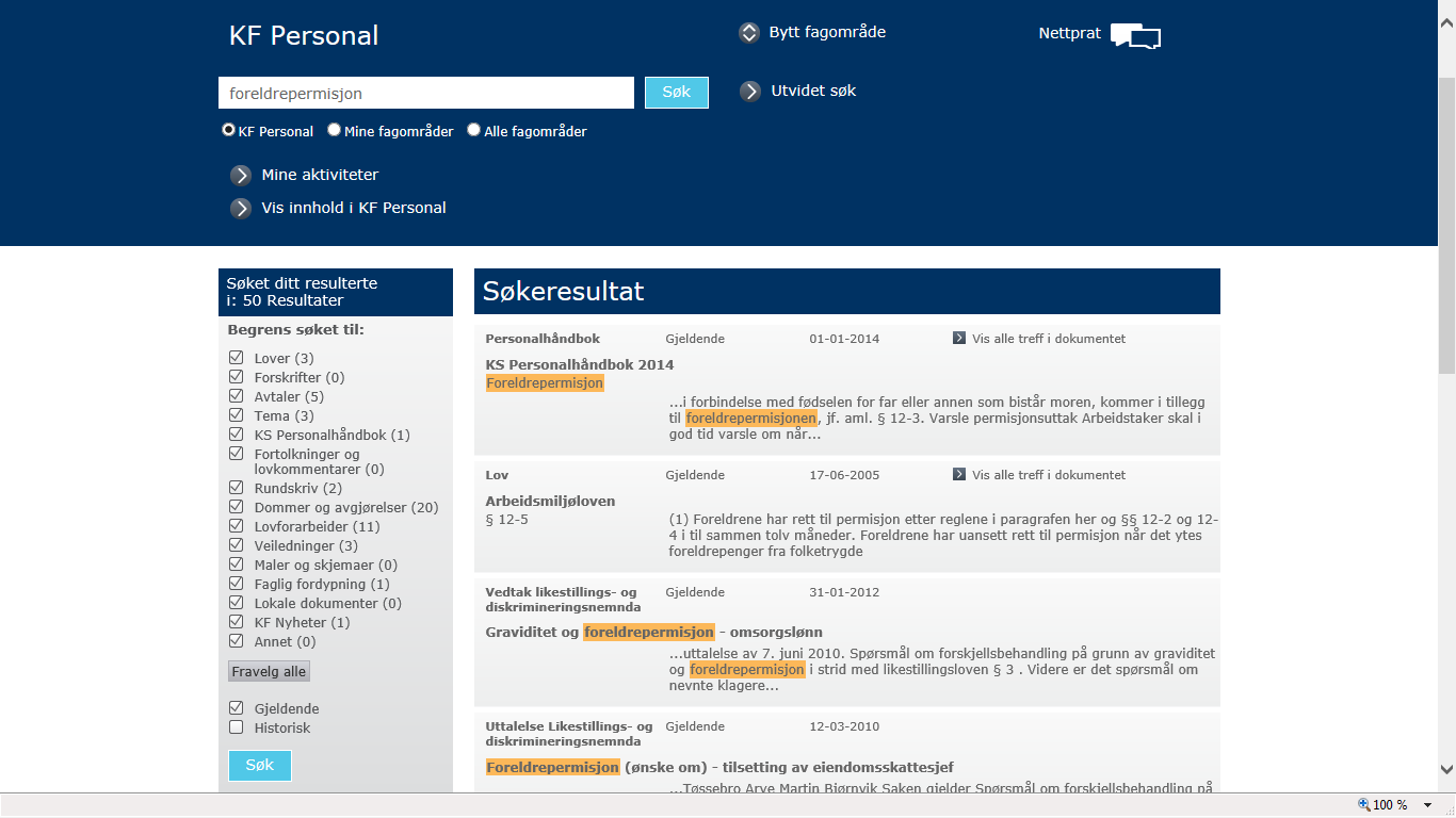 Søk i KF Infoserie KF Infoserie har to søkefunksjoner. 1. Søkefeltet som ligger øverst på siden og som er tilgjengelig uansett hvor du er i systemet 2.