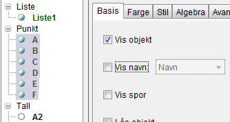 Dra i aksene sånn at du får med alle punktene. Da kan det f.eks. se sånn ut: (Navnene på punktene fjerner du ved å gå inn på «Rediger» og «Egenskaper».