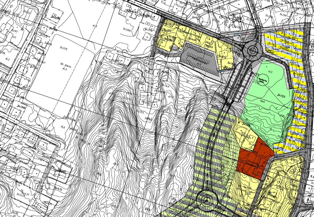 PLANOMRÅDE 3. Forslag Reg.plan RV654 Fosnavåg Alt. 1 Utsnitt reguleringsplan under arbeid og i planprosess - Rv 654 Fosnavåg Alt. 1. 4.