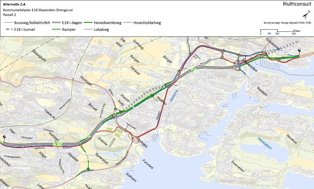 Parsell 2: strekningen Slependen-Høn Alt 2A: