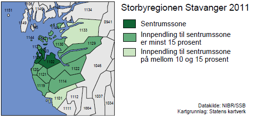 Figur 6: Sentrums- og innpendlingskommuner, slik de defineres av NIBR Inndelingen i bo- og arbeidsmarkedsregioner skal være et funksjonelt uttrykk for den geografiske koblingen mellom hushold og