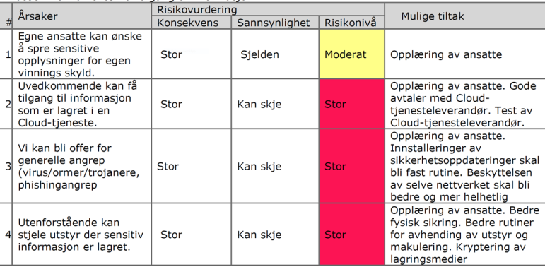 Eksempel på risikovurdering forts.