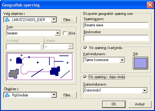 Analyse Geografisk spørring mot Matrikkelen (Lokal matrikkel kopi) Vis