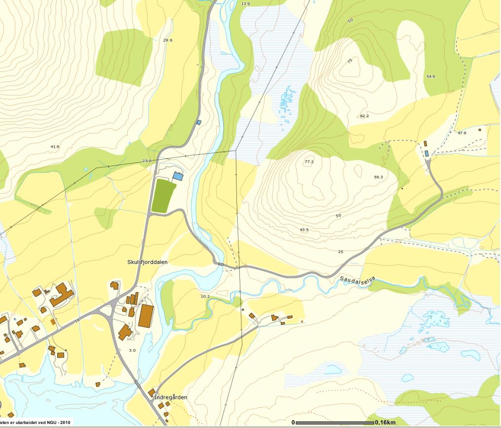 Grunnvannsundersøkelser i Skulsfjord 10 P9 Vannbehandlingsanlegg P10 Figur 4: Kart som viser georadarprofil i Skulsfjorddalen.