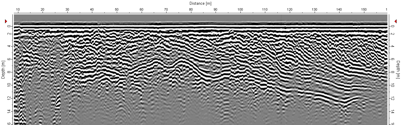 Grunnvannsundersøkelser i Skulsfjord 11 Sb 1 Figur 6: Utsnitt av georadarprofil 6 og inntegning av sonderboring 1. Sb 3 Figur 7: Utsnitt av georadarprofil 4 og inntegning av sonderboring 3.