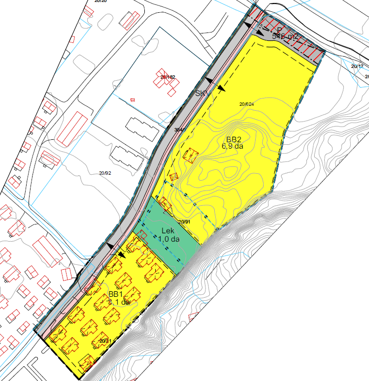 INNLEDNING Det planlegges oppføring av 7 boligbygg med til sammen 130 boenheter på Årossanden i Søgne kommune. Prosjektet planlegges på Gnr./Bnr. 20/624 og 20/91.