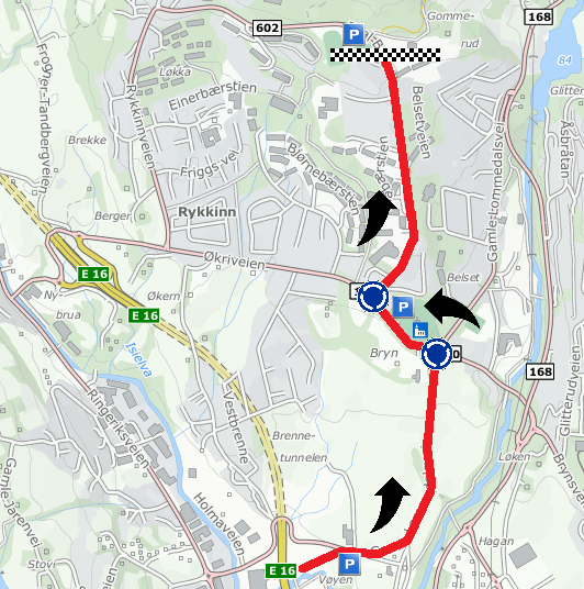 Løypekart og etappeinformasjon, lørdag 20. sept. 1. etappe individuell tempo Vøyenenga Rykkinn Start: For klasse M/K10-12 er det start ved Bryn kirke på Rykkinn.