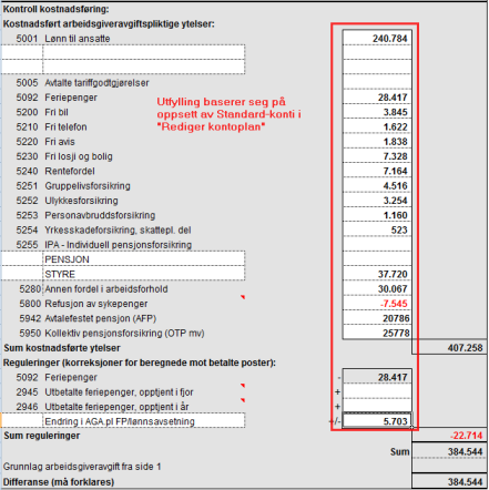 Side 35 Kap. 2 Avstemming Side2 "2771 (2) AGA" Liste over regnskapskonti for hver lønn fra Visma Finale Årsoppgjør eller Visma Finale Rapportering.