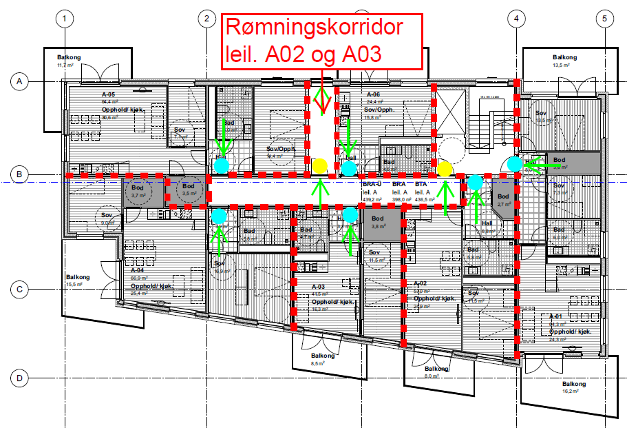 For boligbygg inntil etasjer er det kun krav til 1 stk. trapperom Tr1, forutsatt at hver leilighet har minst et vindu/balkong tilgjengelig for redning/rømning. ygg er planlagt med 1 stk.