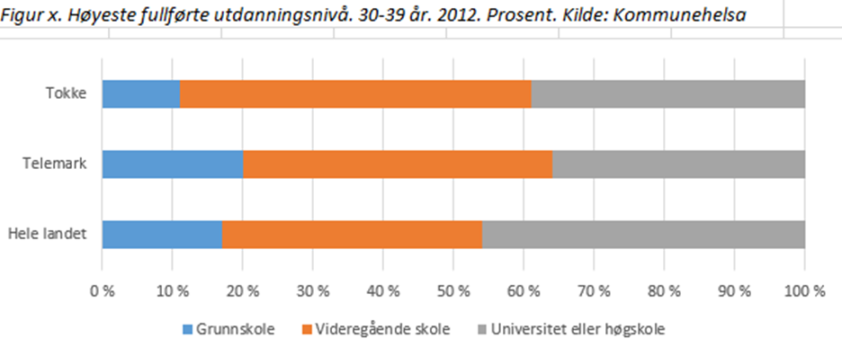 Andelen 10.-klassinger som trives på skolen er lågare enn i landet som heilskap. Tokke kommune har lågt fråfall frå vidaregåande skule. Kommunen ligg nest lågast i Vest Telemark.