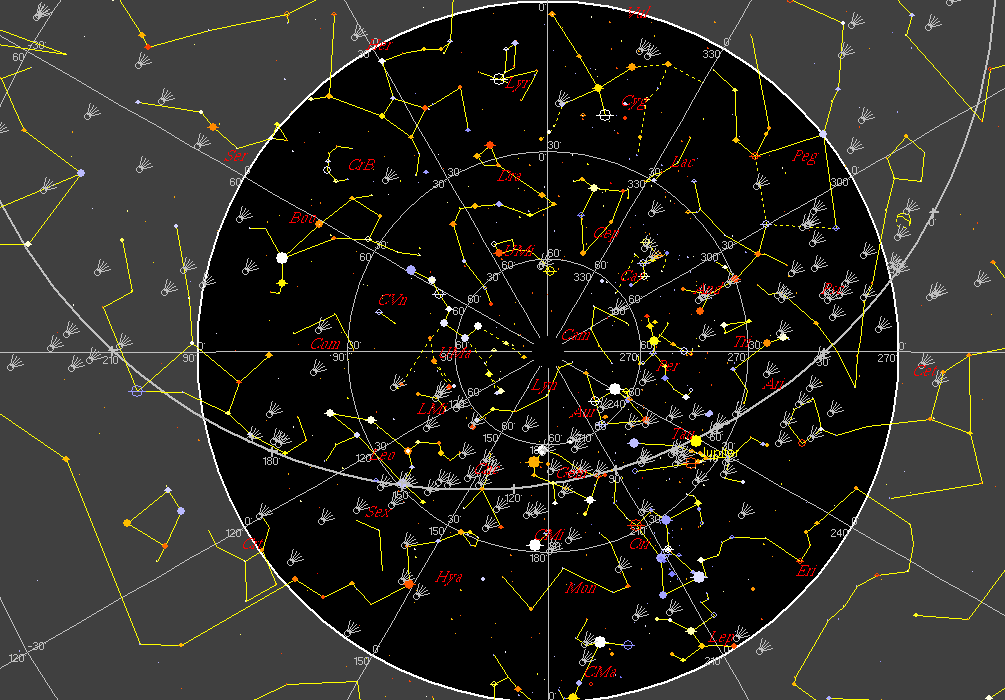 Kometer på himmelen plottet i SkyMap Pro 10 for midnatt 17.