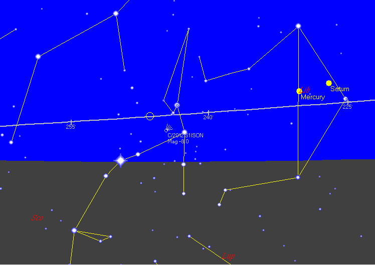 Komet C/2012 S1 ISON Tidspunkt 28.nov kl.13.00 Synlig fra slutten av november.
