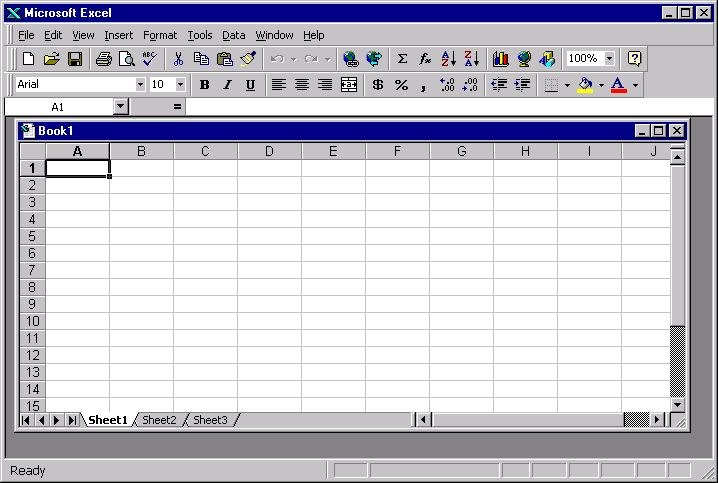 EXCEL er eit reknearkprogram som kan køyrast på PC under Windows. Ein EXCEL-fil har navn som sluttar på.xls. Ei slik fil, eller rekneark, inneheld fleire ark (sheet) (Figur 1).